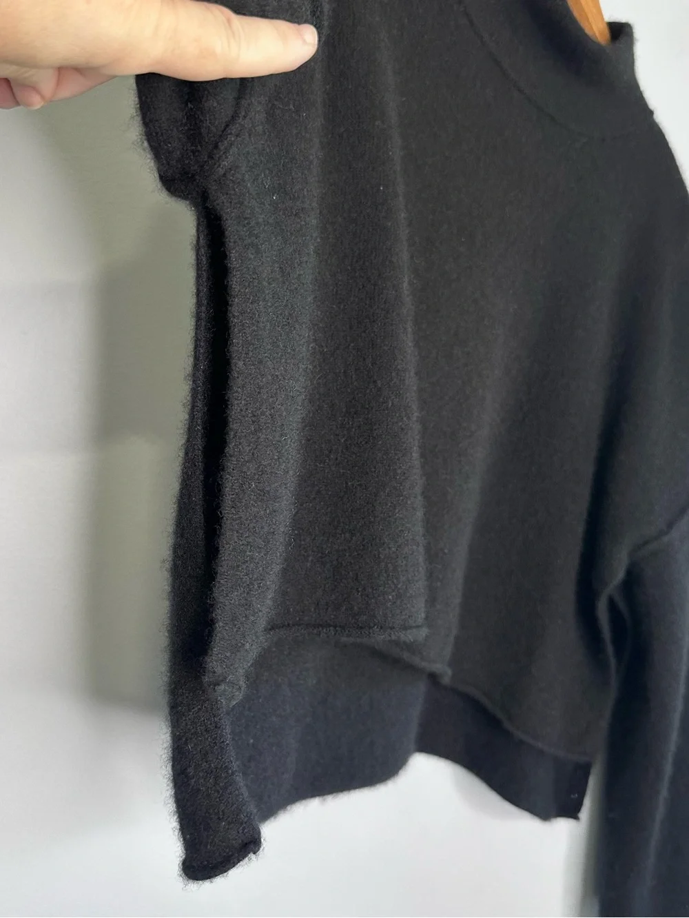 Free People Black 100% Cashmere Open Sides High Low Pullover Crop Boxy Sweater